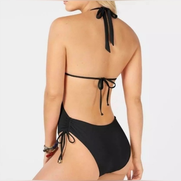 Bar III Women's Size Small Solid Cutout One-Piece Swimsuit Black - Picture 2 of 9